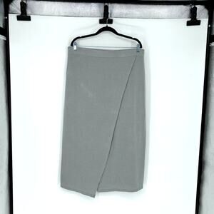 Vince Silver Gray Knit Midi Overlap Skirt - Size XL - Elevated Basic - Office